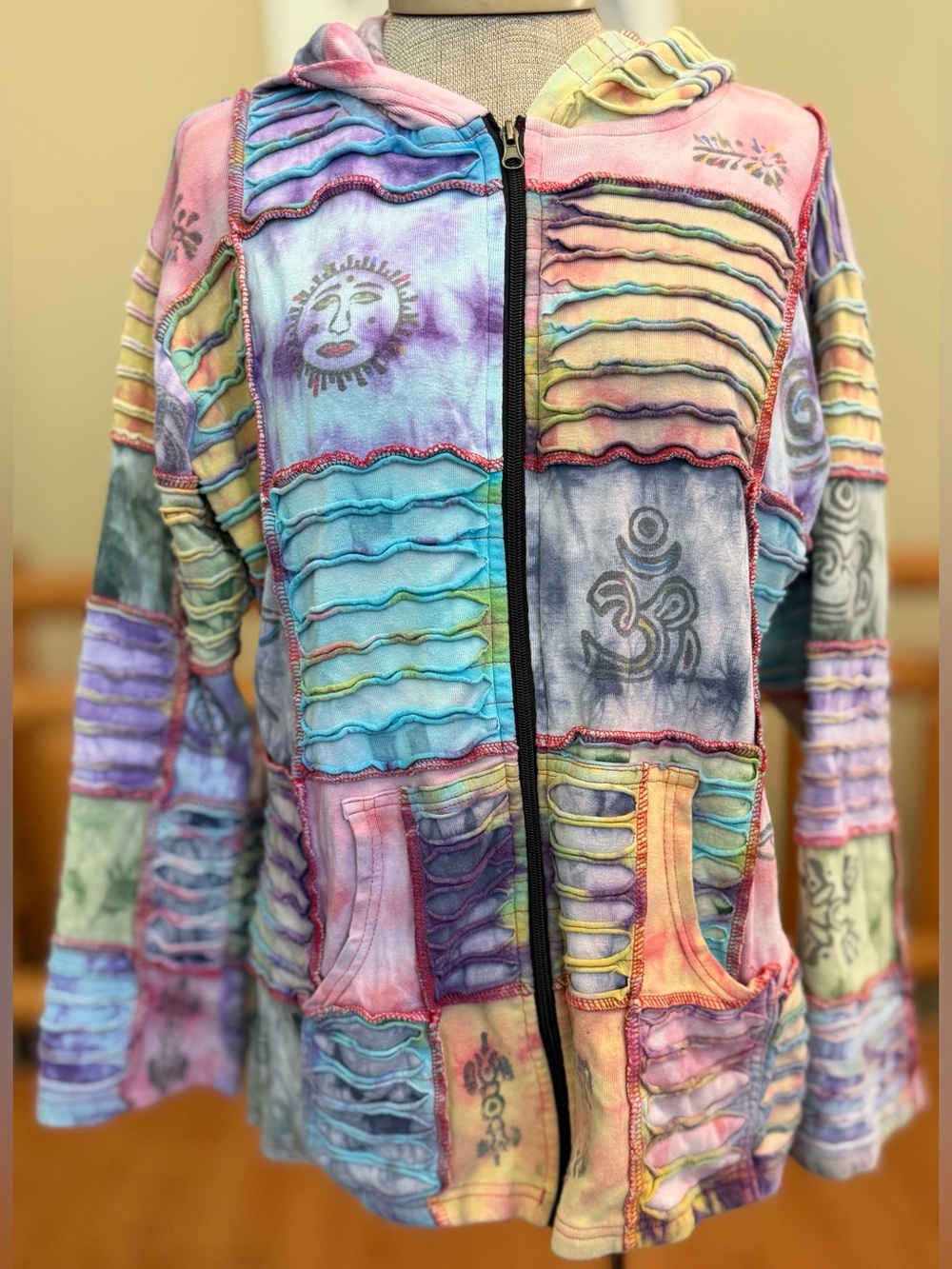 The Collection Royal Nepal Patchwork Razor-Cut Hoodie